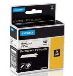 Dymo - Dymo Rhino PRO 18483 Sabit Polyester Şerit Beyaz/Siyah (12mm x 5,5m) 18483