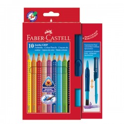 FABER-CASTELL - Faber-Castell Jumbo Grip Boya Kalemi 10 Renk Suluboya Fırçalı