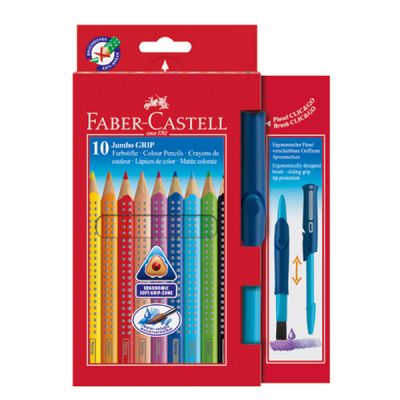 Faber-Castell Jumbo Grip Boya Kalemi 10 Renk Suluboya Fırçalı
