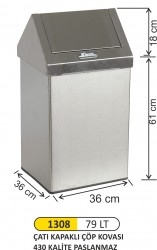 Arı Metal - Çatı Kapaklı Çöp Kovası 79 LT