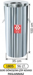 Arı Metal - Kağıt Atıklar İçin Geri Dönüşüm Çöp Kovası Paslanmaz 96 LT