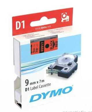 Dymo D1 Yedek Şerit, 9 mm x 7 mt, Kırmızı/ Siyah (40917)