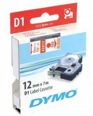 Dymo D1 Yedek Şerit, 12 mm x 7 mt, Şeffaf/ Kırmızı (45012)