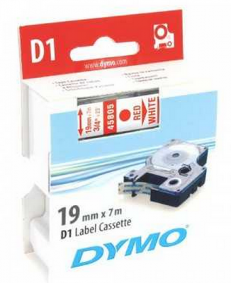 Dymo D1 Yedek Şerit, 19 mm x 7 mt, Beyaz/ Kırmızı (45805)