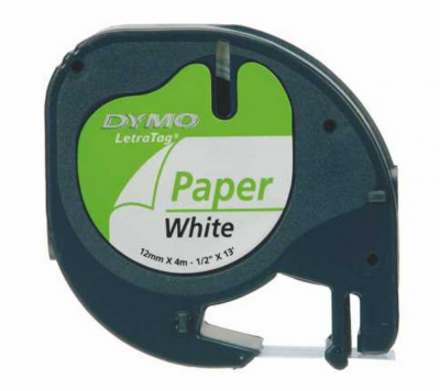 Dymo LetraTag Kağıt Şerit ( 12mm x 4 mt ), Beyaz ( 59421)