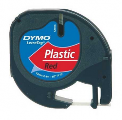 Dymo - Dymo LetraTag Plastik Şerit ( 12 mm X 4 mt ) , Kırmızı (59424)