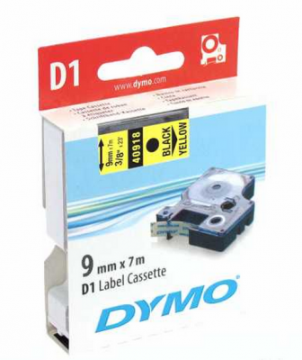 Dymo D1 Yedek Şerit, 9 mm x 7 mt, Sarı/ Siyah (40918)