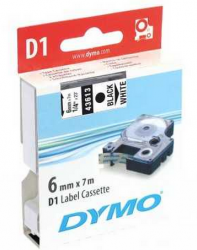 Dymo - Dymo D1 Yedek Şerit, 6 mm x 7 mt, Beyaz/ Siyah (43613)