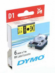 Dymo - Dymo D1 Yedek Şerit, 6 mm x 7 mt, Sarı/ Siyah (43618)