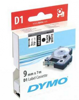 Dymo D1 Yedek Şerit, 9 mm x 7 mt, Beyaz/ Siyah (40913)