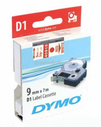Dymo - Dymo D1 Yedek Şerit, 9 mm x 7 mt, Beyaz/ Kırmızı (40915)