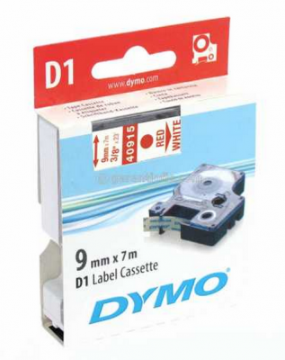 Dymo D1 Yedek Şerit, 9 mm x 7 mt, Beyaz/ Kırmızı (40915)