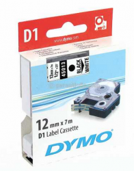 Dymo - Dymo D1 Yedek Şerit, 12 mm x 7 mt, Beyaz/ Siyah (45013)