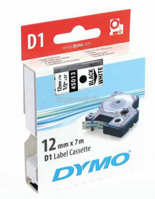 Dymo D1 Yedek Şerit, 12 mm x 7 mt, Beyaz/ Siyah (45013)