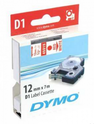 Dymo - Dymo D1 Yedek Şerit, 12 mm x 7 mt, Beyaz/ Kırmızı (45015)
