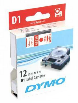 Dymo D1 Yedek Şerit, 12 mm x 7 mt, Beyaz/ Kırmızı (45015)