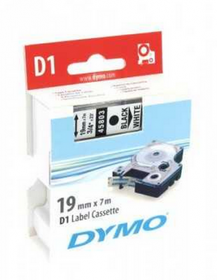 Dymo D1 Yedek Şerit, 19 mm x 7 mt, Beyaz/ Siyah (45803)