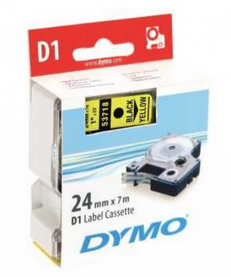 Dymo D1 Yedek Şerit, 24 mm x 7 mt, Sarı/Siyah (53718)