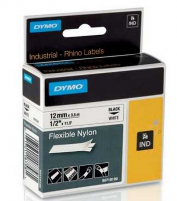 Dymo RhinoPRO Esnek Naylon Şerit 12mmx3,5m Beyaz/Siyah 18488