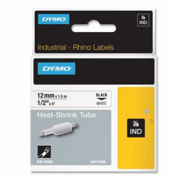 Dymo - Dymo RhinoPRO Isıyla Küçülen Şerit 12mmx1,5m Beyaz/Siyah 18055