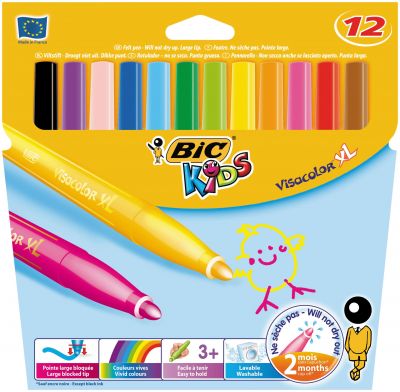 Bic Visa Yıkanabilir Jumbo XL Keçeli Boya Kalemi 12 Renk